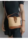 Alin Hasır Taba Kontrast Kova Model Kadın Omuz Çantası