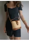 Alin Hasır Taba Kontrast Kova Model Kadın Omuz Çantası