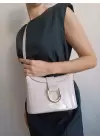 Amy Cream Patent Leather Box Form Womens Shoulder Bag with Buckle Accessories