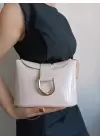 Amy Cream Patent Leather Box Form Womens Shoulder Bag with Buckle Accessories