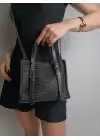 Asya Siyah Kadın Örgülü Tokalı El Ve Omuz Çantası