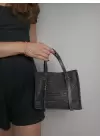 Asya Siyah Kadın Örgülü Tokalı El Ve Omuz Çantası