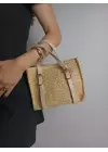 Asya Vizon Krem Kadın Hasır Örgülü Tokalı El Ve Omuz Çantası