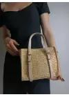 Asya Vizon Krem Kadın Hasır Örgülü Tokalı El Ve Omuz Çantası