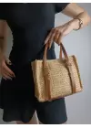 Asya Vizon Taba Kadın Hasır Örgülü Tokalı El Ve Omuz Çantası