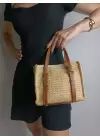Asya Vizon Taba Kadın Hasır Örgülü Tokalı El Ve Omuz Çantası
