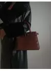 Aurora Bordo Kroko Cilt Kemer Detaylı Kadın El Ve Omuz Çantası