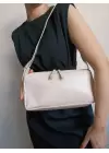 Celia Cream Womens Shoulder Bag with Side Buckle Detail