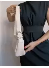 Celia Cream Womens Shoulder Bag with Side Buckle Detail