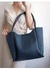 Clementine Navy Blue Tote Womens Zipper Shoulder Bag