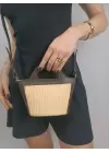 Cloud Kahve Hasır Kadın Mini Hasır Detaylı Çapraz Çanta