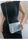 Dally Silver Color Beaded Chain Strap Womens Wallet Bag