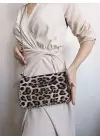Dally Leopard Pattern Beaded Chain Strap Womens Wallet Bag
