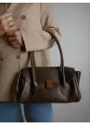 Havin Kahve Yumuşak Deri Tasarım Kilit Kadın Omuz Çantası