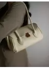 Havin Krem Yumuşak Deri Tasarım Kilit Kadın Omuz Çantası