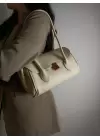 Havin Krem Yumuşak Deri Tasarım Kilit Kadın Omuz Çantası