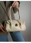 Havin Krem Yumuşak Deri Tasarım Kilit Kadın Omuz Çantası