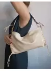 İconic Sarı Kırışık Cilt İp Detaylı Baget Kadın Omuz Çantası