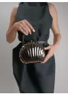 Josiana Metal İstiridye Model Zincir Askılı Dokulu Clutch Abiye Portföy Çanta
