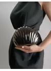Josiana Metal İstiridye Model Zincir Askılı Dokulu Clutch Abiye Portföy Çanta