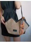 Joyce Black Detailed Straw Scarf Asymmetrical Womens Shoulder Bag