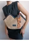 Joyce Black Detailed Straw Scarf Asymmetrical Womens Shoulder Bag