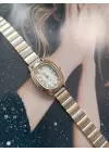 Arkansas Gümüş-Gold Renk Beyaz Çizgili Kadran Oval Minimal Kadın Kol Saati