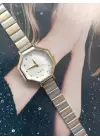 Kaliforniya Gold-Gümüş Sekizgen Taş Detaylı Retro Kadın Kol Saati