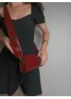 Ketty Claret Red Shiny Patent Leather Box Form Womens Shoulder Bag