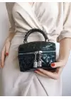 Leslie Black Patent Leather Womens Box Shoulder Bag