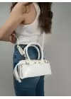 Libby Beyaz Kadın Mini Kemer Detaylı El Ve Omuz Çantası