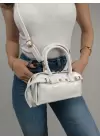 Libby Beyaz Kadın Mini Kemer Detaylı El Ve Omuz Çantası