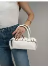 Libby Beyaz Kadın Mini Kemer Detaylı El Ve Omuz Çantası