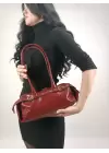 Lidya Bordo Parlak Kemer Detay Tasarım Kadın Omuz Çantası