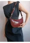 Lisa Claret Red Patent Leather Design Baguette Womens Shoulder Bag