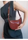 Lisa Claret Red Patent Leather Design Baguette Womens Shoulder Bag