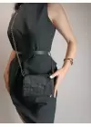 Luxury Siyah Kristal Taşlı Zincir Askılı Kadın Omuz Çantası