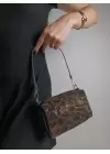 Luxury Siyah Leopar Kristal Taşlı Zincir Askılı Kadın Omuz Çantası