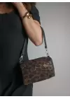 Luxury Siyah Leopar Kristal Taşlı Zincir Askılı Kadın Omuz Çantası
