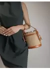 Margaret Hasır Taba Detaylı Büzgü Kapamalı Çift Askılı Kova Model Kadın El Ve Omuz Çantası