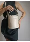 Margaret Krem Büzgü Kapamalı Çift Askılı Kova Model Kadın El Ve Omuz Çantası