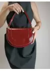 Medusa Claret Red Wrinkled Skin Contrast Stitched Column Strap Womens Shoulder Bag