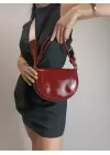 Medusa Bordo Kırışık Cilt Kontrast Dikişli Kolon Askılı Kadın Omuz Çantası
