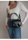 Medusa Black Wrinkled Skin Contrast Stitched Column Strap Womens Shoulder Bag