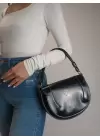 Medusa Black Wrinkled Skin Contrast Stitched Column Strap Womens Shoulder Bag