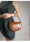 Medusa Taba Kırışık Cilt Kontrast Dikişli Kolon Askılı Kadın Omuz Çantası