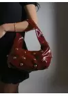 Mest Bordo Zımba Detaylı Kadın Omuz Çantası