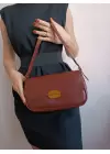 Mina Claret Red Soft Leather Design Lock Double Strap Womens Shoulder Bag