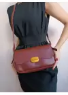 Mina Claret Red Soft Leather Design Lock Double Strap Womens Shoulder Bag