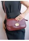 Mina Claret Red Soft Leather Design Lock Double Strap Womens Shoulder Bag